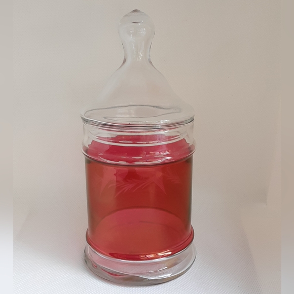 Vintage Etched Cranberry Flash Glass Jar Doves Birds - Picture 5 of 12